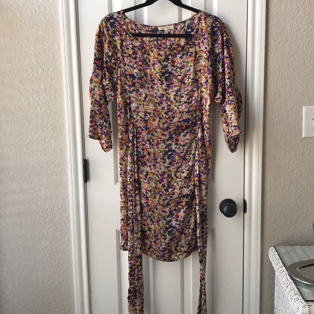 Multi-color tie waist dress
